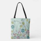 Whimsical Modern Floral Nature Girly Name Tasche (Rückseite)