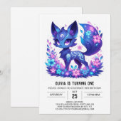 Whimsical Modern Fox 1. Geburtstag Einladung (Vorne/Hinten)