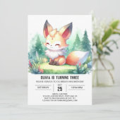 Whimsical Modern Fox Geburtstag digital Einladung (Stehend Vorderseite)