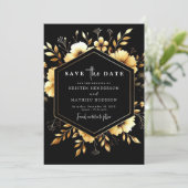 Whimsical Modern Gold und Black Wedding Save The Date (Stehend Vorderseite)