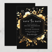 Whimsical Modern Gold und Black Wedding Save The Date (Vorne/Hinten)