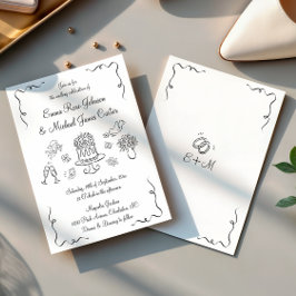 Whimsical Modern Handgezeichnete Hochzeit Einladung