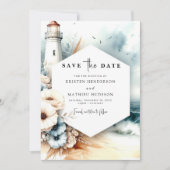 Whimsical Modern Lighthouse Wedding Save The Date (Vorderseite)