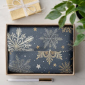 Whimsical Modern Navy Gold Snowflakes Decoupage Seidenpapier (Geschenk)