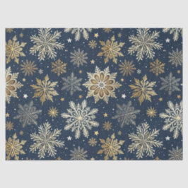 Whimsical Modern Navy Gold Snowflakes Decoupage Seidenpapier