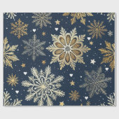 Whimsical Modern Navy Gold Snowflakes & Hearts Geschenkpapier (Flach)