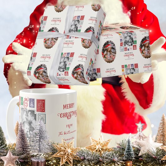 Whimsical Modern Nostalgie Weihnachten 2 Foto Geschenkpapier