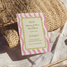 Whimsical Modern Pink & Green Wedding Einladung