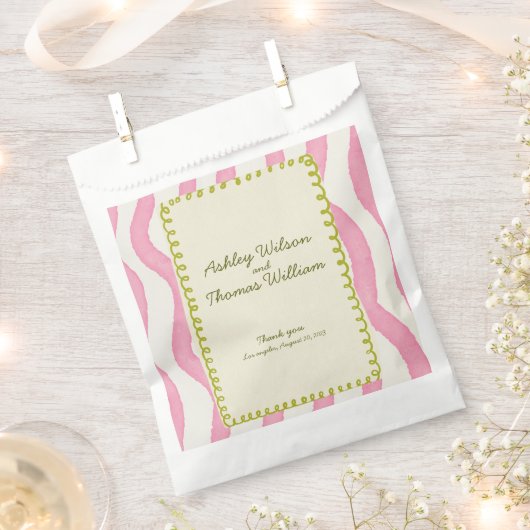 Whimsical Modern Pink & Green Wedding Geschenktütchen (Ausgeschnitten)