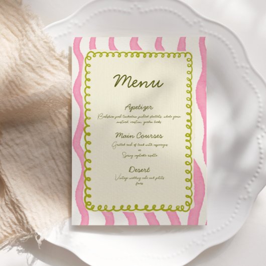 Whimsical Modern Pink & Green Wedding Menu Einladung