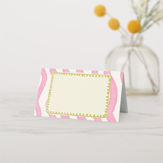 Whimsical Modern Pink & Green Wedding Platzkarte (Vorderseite)