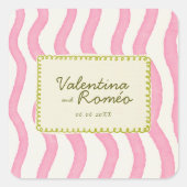 Whimsical Modern Pink & Green Wedding Quadratischer Aufkleber (Vorderseite)