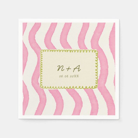 Whimsical Modern Pink & Green Wedding Serviette (Vorderseite)
