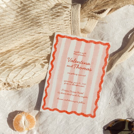 Whimsical Modern Pink & Red Wedding Einladung