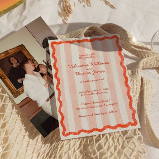 Whimsical Modern Pink & Red Wedding Einladung