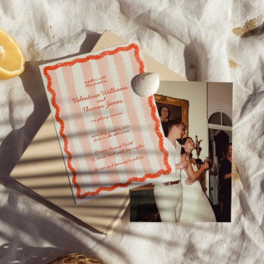 Whimsical Modern Pink & Red Wedding Einladung