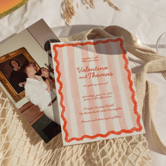 Whimsical Modern Pink & Red Wedding Einladung