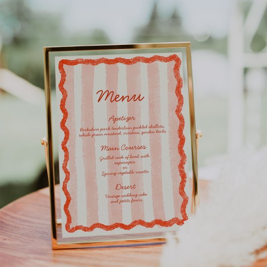 Whimsical Modern Pink & Red Wedding Menu Einladung