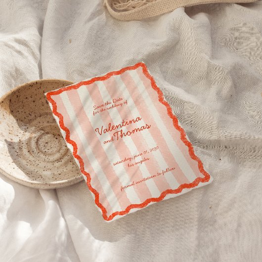 Whimsical Modern Pink & Red Wedding Speichern Sie Einladung