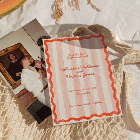 Whimsical Modern Pink & Red Wedding Speichern Sie Einladung