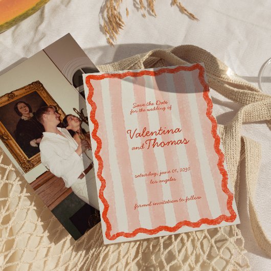 Whimsical Modern Pink & Red Wedding Speichern Sie Einladung