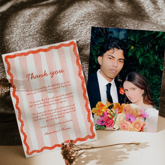 Whimsical Modern Pink & Red Wedding Vielen Dank Einladung