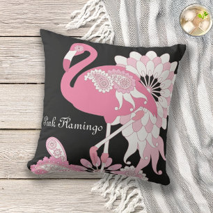 Whimsical Modern Schwarz Rosa Flamingo Kissen Für Draußen