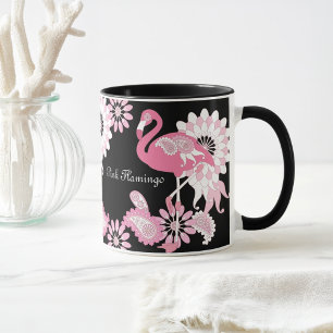 Whimsical Modern Schwarz Rosa Flamingo Tasse