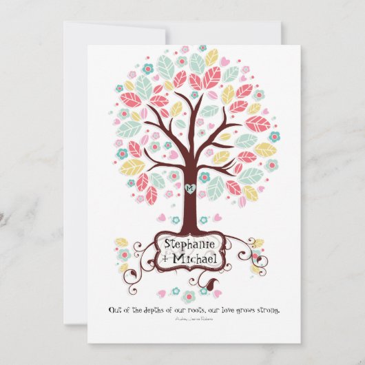 Whimsical Modern Swirth Heart Blume Tree Wedding Einladung (Vorderseite)