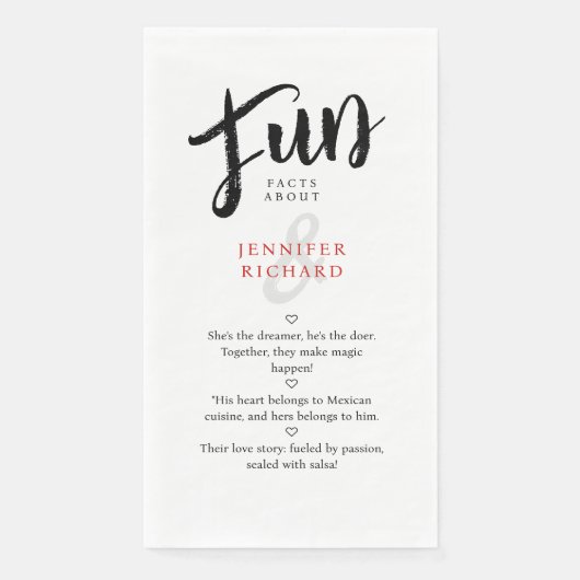 Whimsical Modern Wedding Bride Groom Fun Fakten Serviette (Vorderseite)
