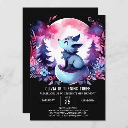 Whimsical Modern Wolf Geburtstag Einladung (Vorne/Hinten)