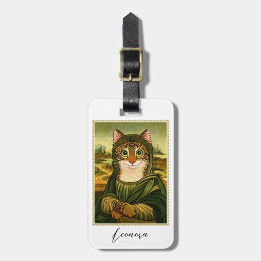 Whimsical Mona Lisa Cat Custom Gepäckanhänger (Vorderseite vertikal)