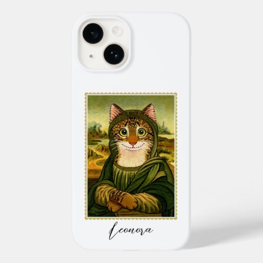 Whimsical Mona Lisa Cat Individuelle Name Case-Mate iPhone Hülle (Rückseite)