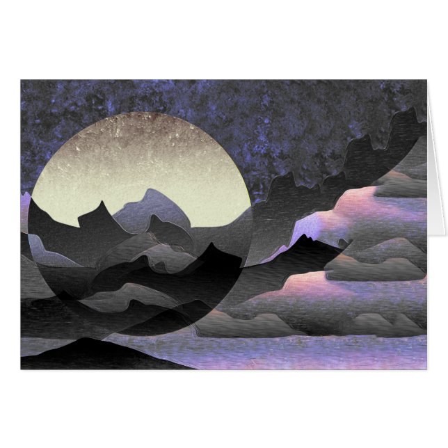Whimsical Mond und Berge Abstrakte Kunst (Vorderseite (Horizontal))