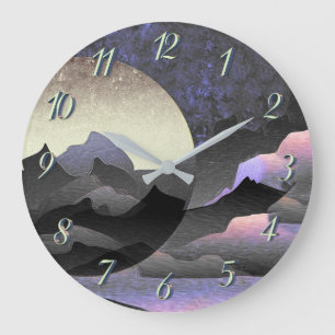 Whimsical Mond und Berge Abstrakte Kunst Große Wanduhr