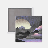 Whimsical Mond und Berge Abstrakte Kunst Magnet (Vorderseite/Rückseite)