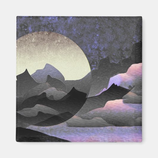 Whimsical Mond und Berge Abstrakte Kunst Magnet (Vorne)