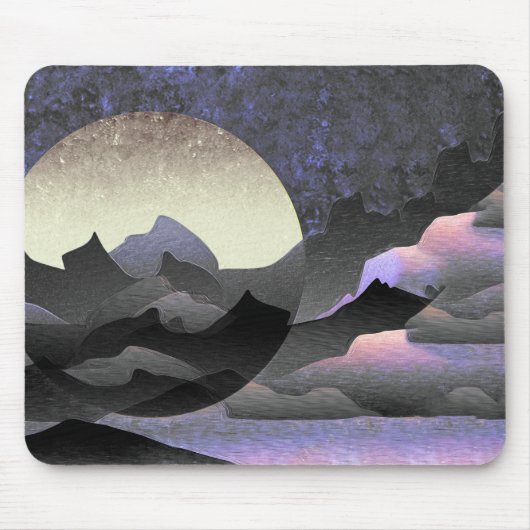 Whimsical Mond und Berge Abstrakte Kunst Mousepad (Vorne)