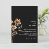 Whimsical Monogram BLack Wildblume Wedding Einladung (Stehend Vorderseite)