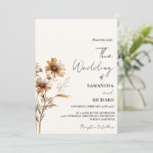 Whimsical Monogram BLack Wildblume Wedding Einladung (Stehend Vorderseite)