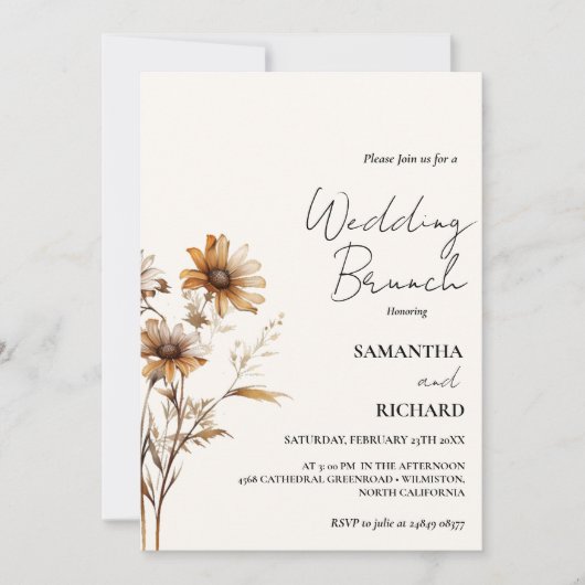 Whimsical Monogram BLack Wildblume Wedding Einladung (Vorderseite)