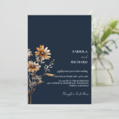 Whimsical Monogram Boho Blue Wildblume Wedding Einladung (Stehend Vorderseite)