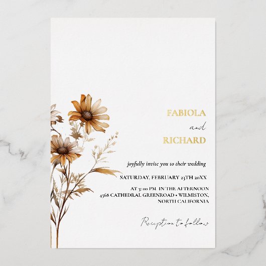 Whimsical Monogram Foto Wildblume Wedding Folieneinladung (Vorderseite)