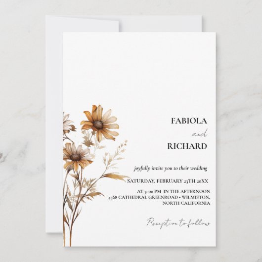 Whimsical Monogram Ivory Wildblume Wedding Einladung (Vorderseite)