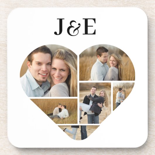 Whimsical Monogram Lovely Heart Foto Collage Getränkeuntersetzer (Vorderseite)