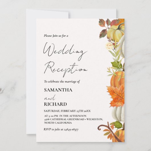 Whimsical Monogram Pumpkin Wedding Reception Einladung (Vorderseite)