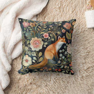 Whimsical Moody Dark Floral Fox und Blume Kissen