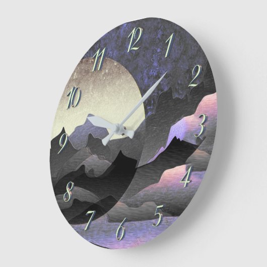 Whimsical Moon and Mountains Abstract Art Große Wanduhr (Winkel)