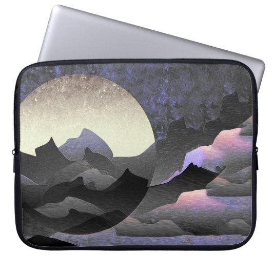 Whimsical Moon and Mountains Abstract Art Laptopschutzhülle (Vorderseite)