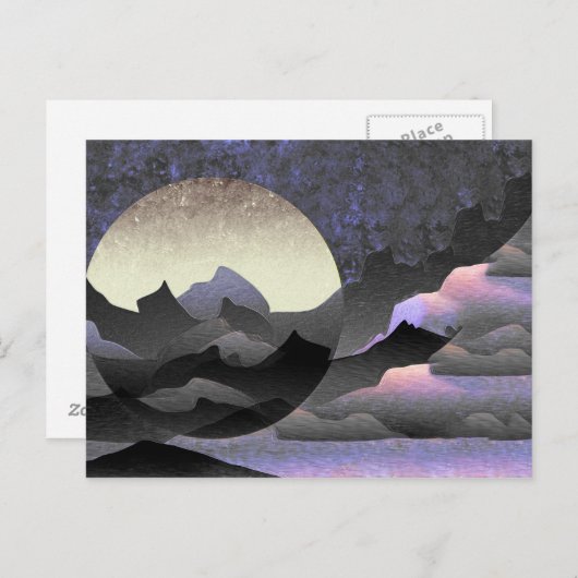 Whimsical Moon and Mountains Abstrakt Art Postkarte (Vorne/Hinten)